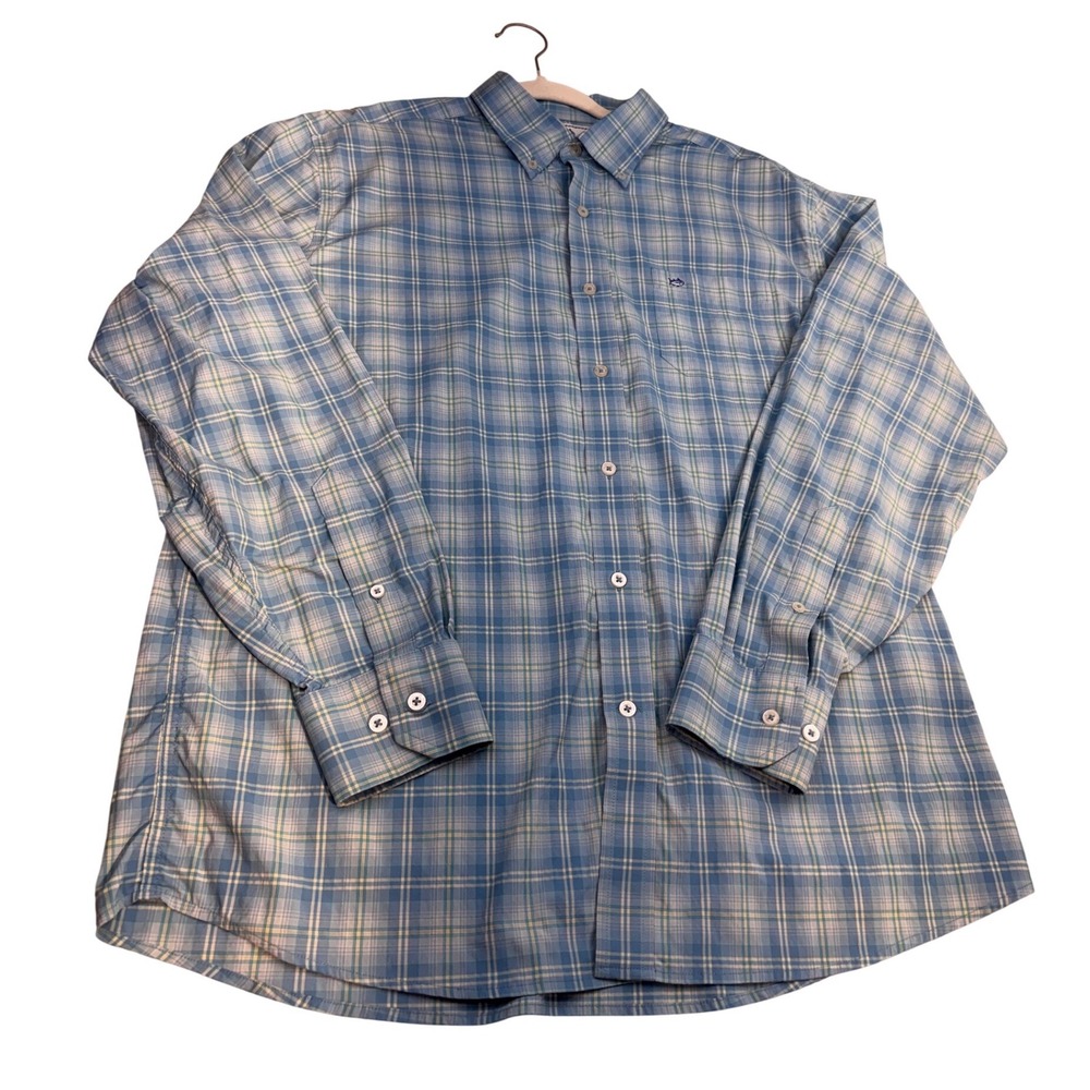 Southern Tide Intercoastal Blue Plaid Performance Button‎ Down Shirt Men's Large